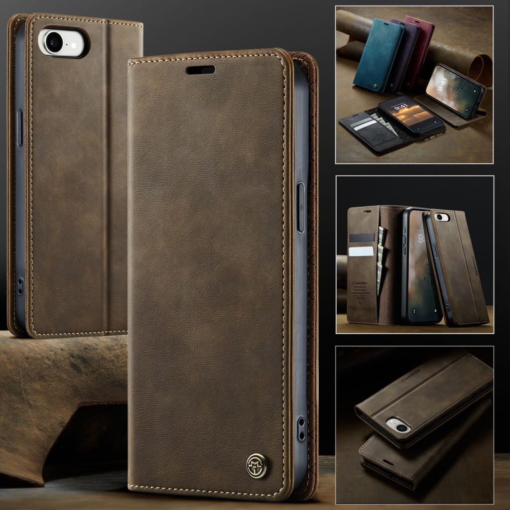 CASEME iPhone 16e Lommeboketui RFID-blokkerende med stativ – Brun