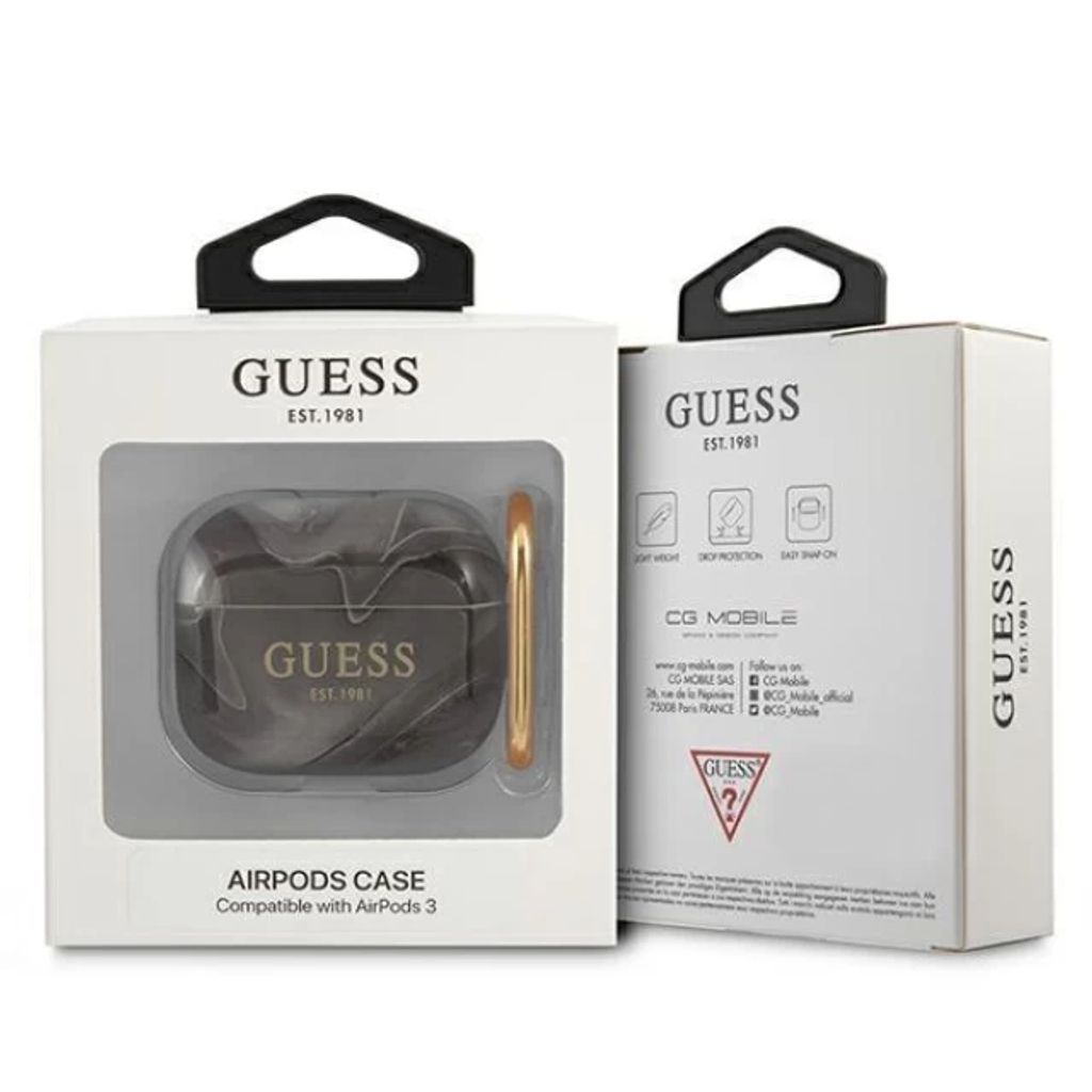 Guess Fodral med Marmordesign till AirPods 3 – Svart