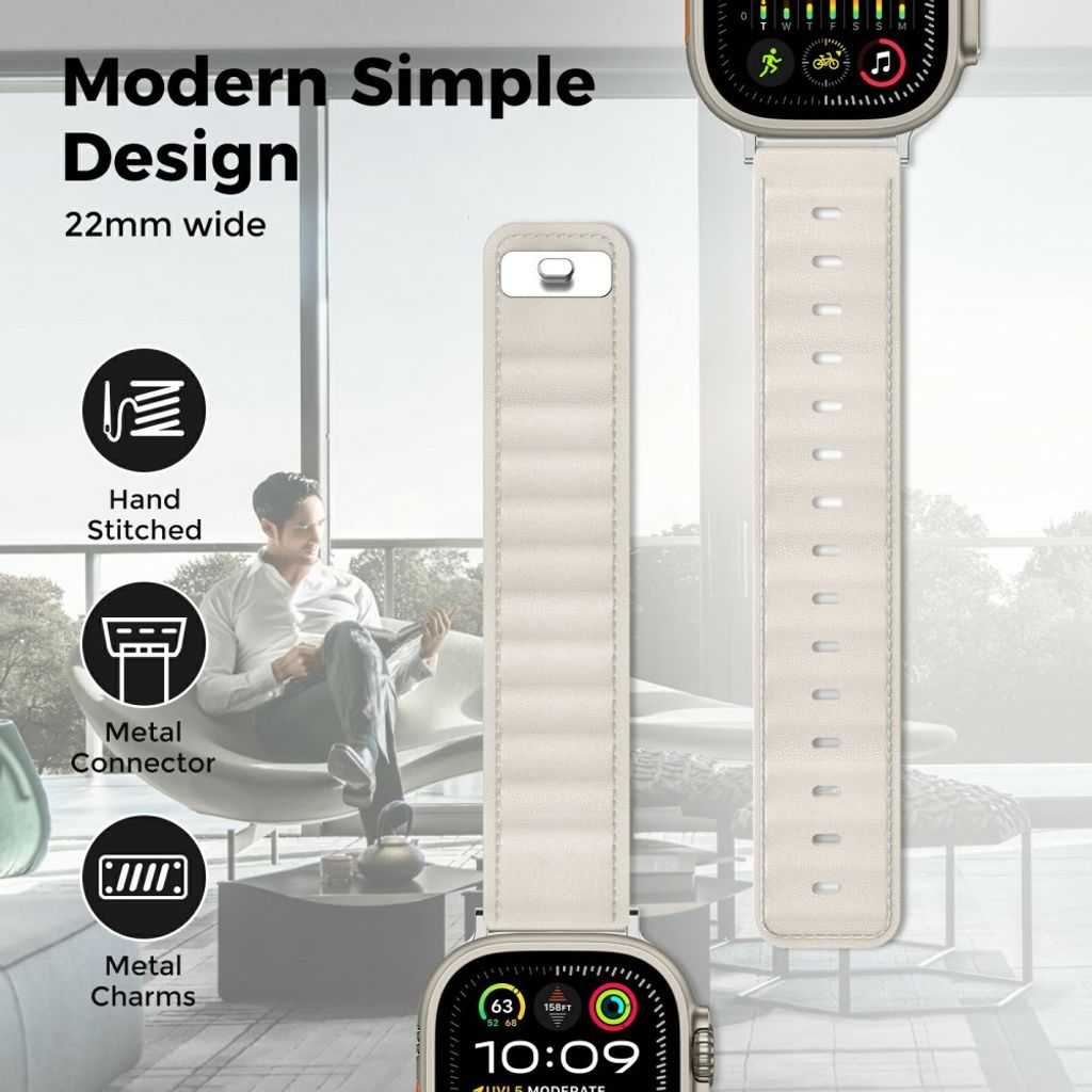 AHASTYLE BO06 Apple Watch 49/46/44/42mm Klockarmband i Läder - Beige