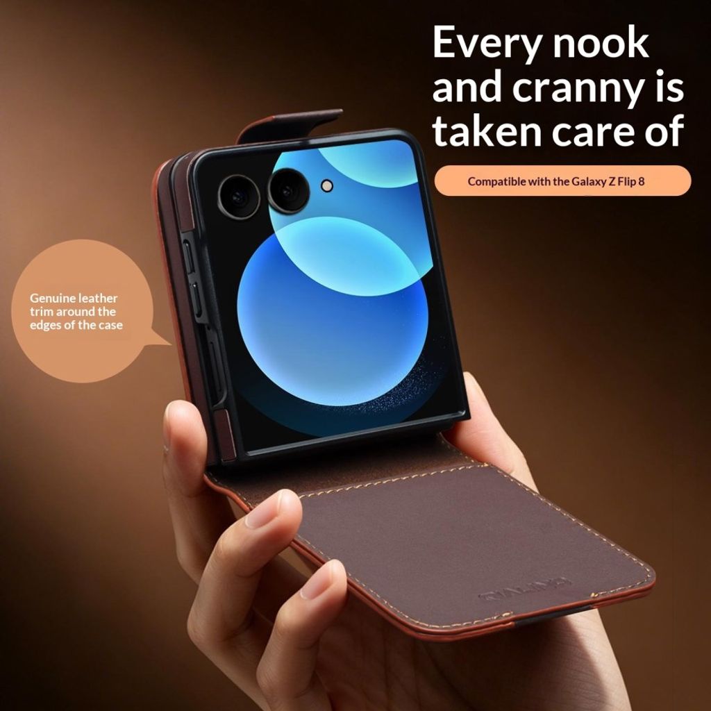 QIALINO Samsung Galaxy Z Flip8 Flip cover i ægte læder - Brun