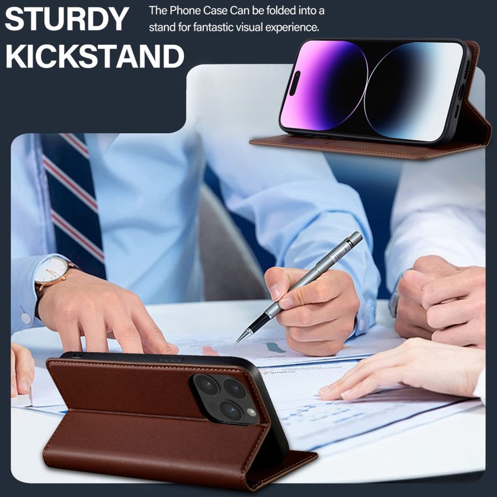 LC.IMEEKE iPhone 14 Pro Max Wallet Cover Stand - Brown