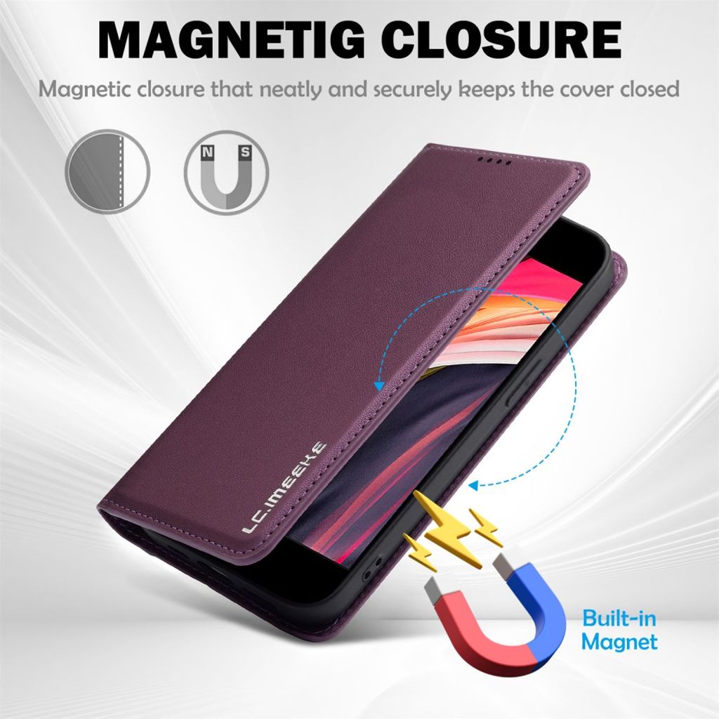 LC.IMEEKE Wallet Cover with Stand for iPhone 16e – Purple