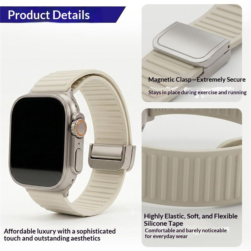 Apple Watch 49/46/44/42mm Silikoni kelloranneke magneettisella sulkemisella - Harmaa