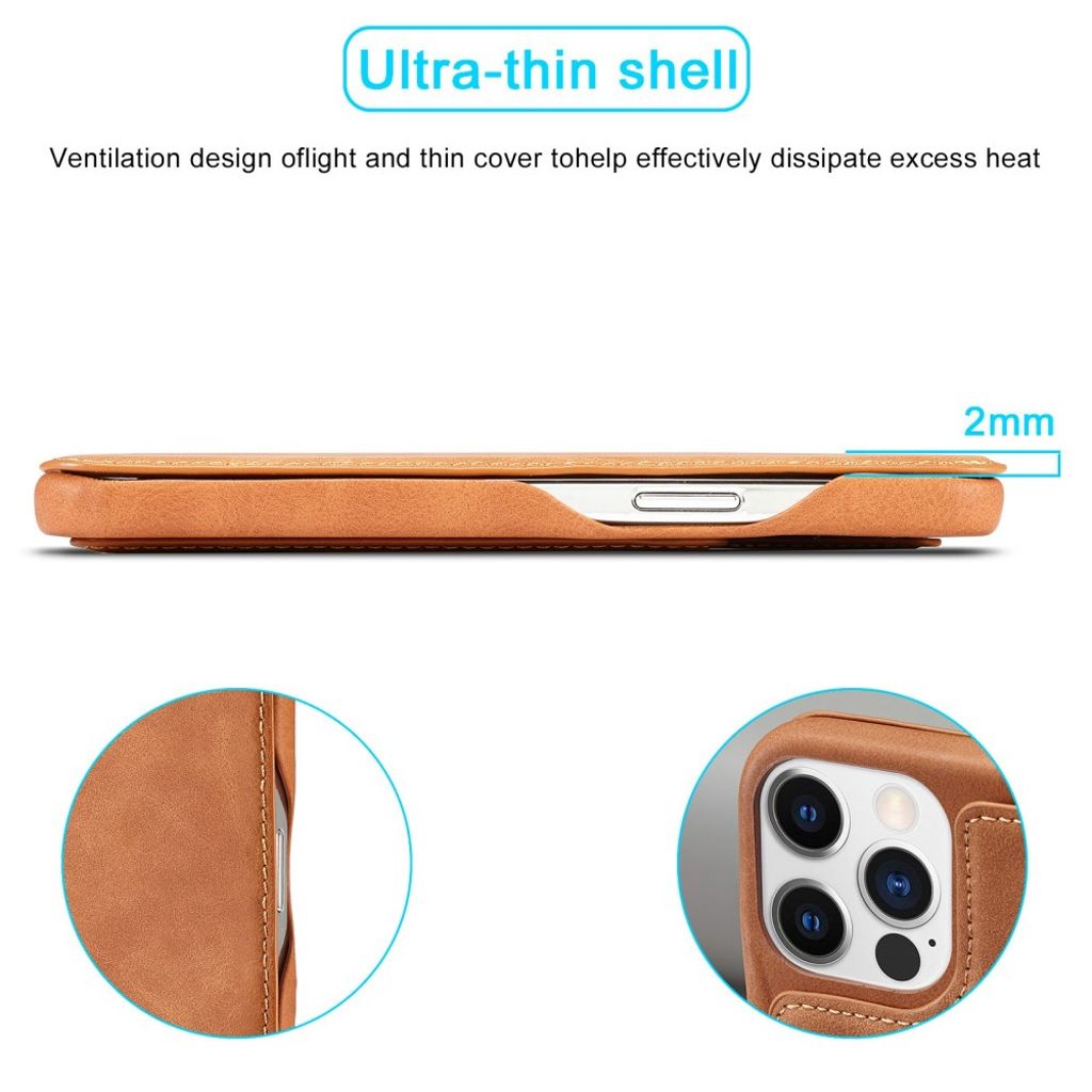 LC.IMEEKE iPhone 14 Pro Max Wallet Cover Card Holder Stand - Light Brown