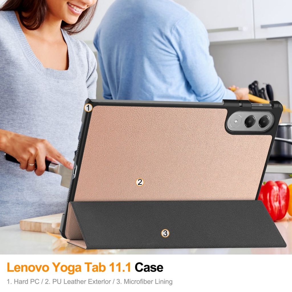 Lenovo Yoga Tab 11.1 Etui Tri-Fold PU-lær - Rose gull