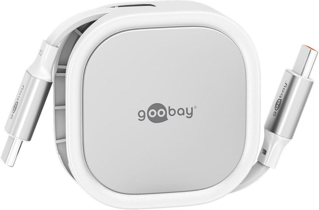 Goobay Sisäänvedettävä USB-C-kaapeli 1m - Valkoinen/Hopea