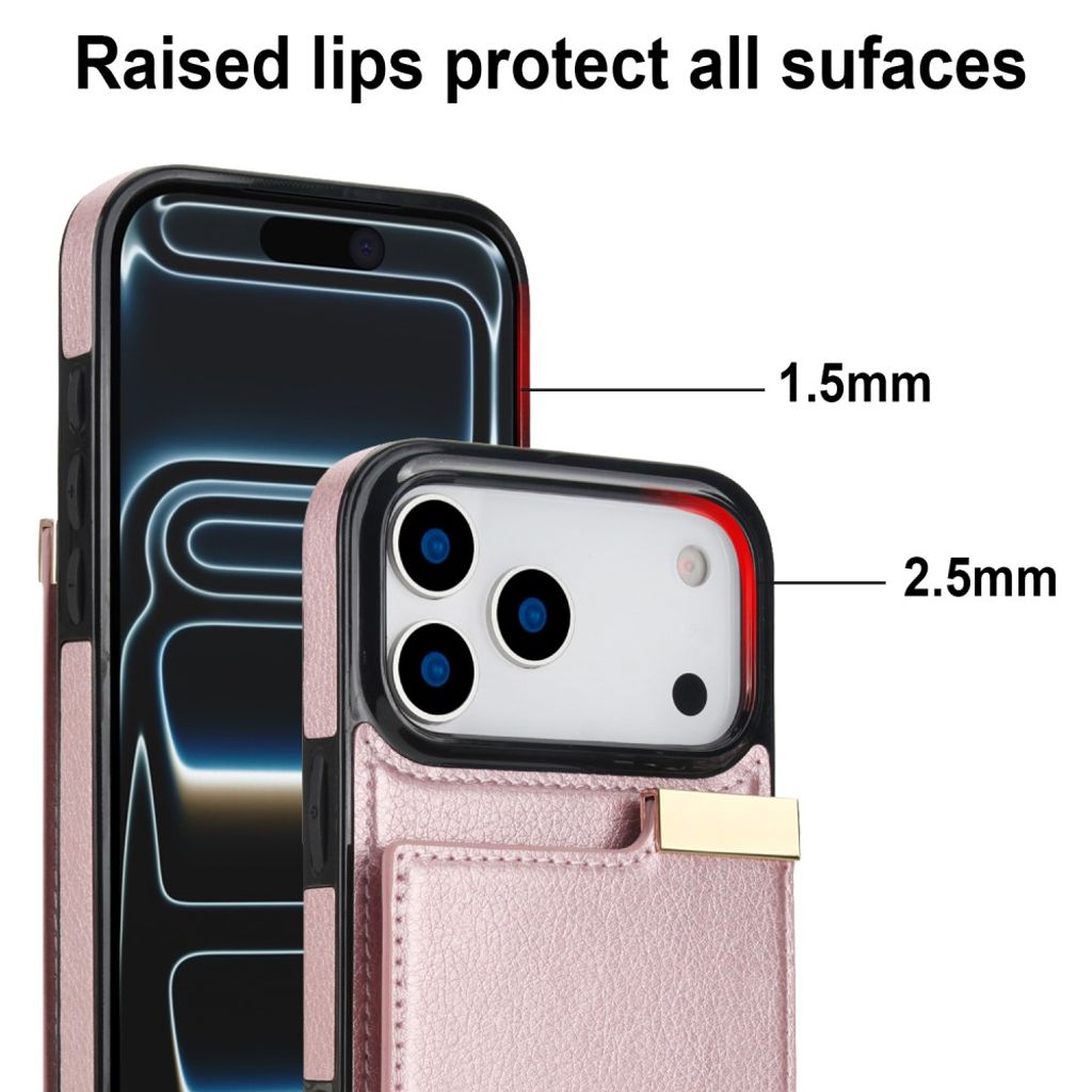 iPhone 18 Pro Max/17 Pro Max Kortholder Cover TPU/PU Læder – Rose Guld
