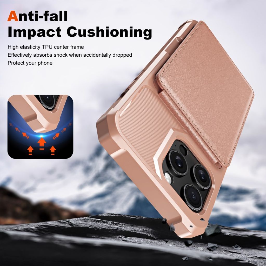 iPhone 13 Pro Kuori Kortin haltija Jalusta PU-nahka - Ruusu kultaa