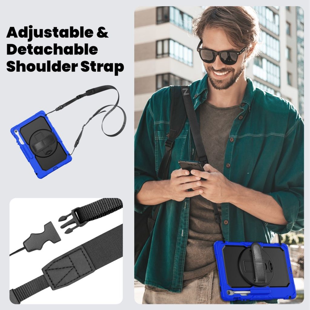 Samsung Galaxy Tab S10 FE Plus Case with Shoulder Strap - Dark Blue