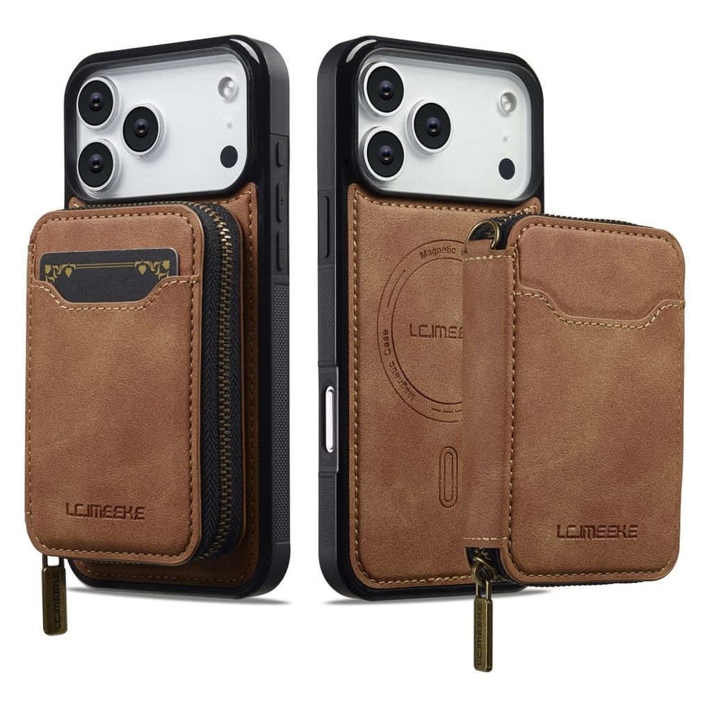 LC.IMEEKE iPhone 18 Pro Max/17 Pro Max MagSafe-kuori lompakolla - Ruskea
