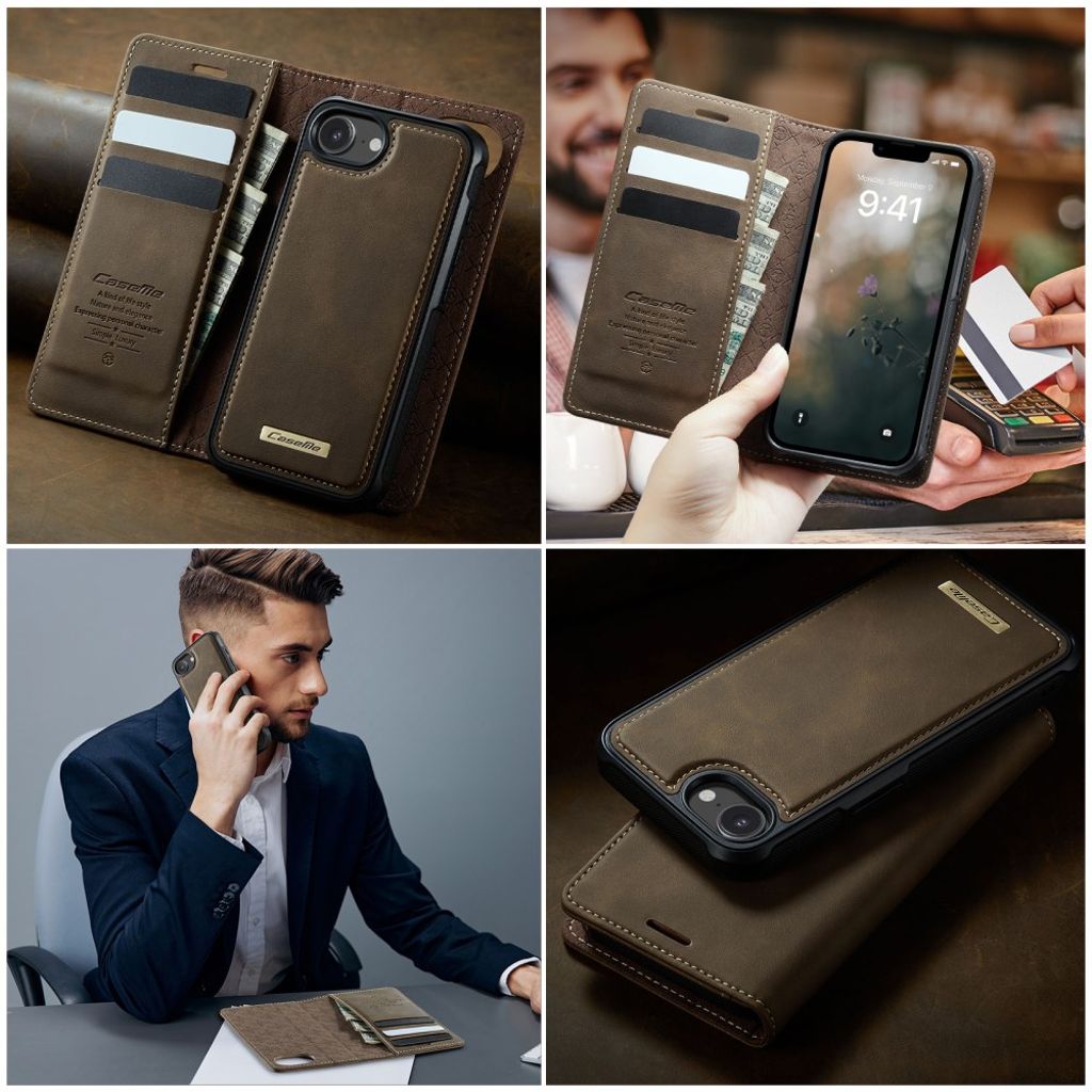 CASEME C49 Lommeboketui med MagSafe og RFID for iPhone 16e – Brun