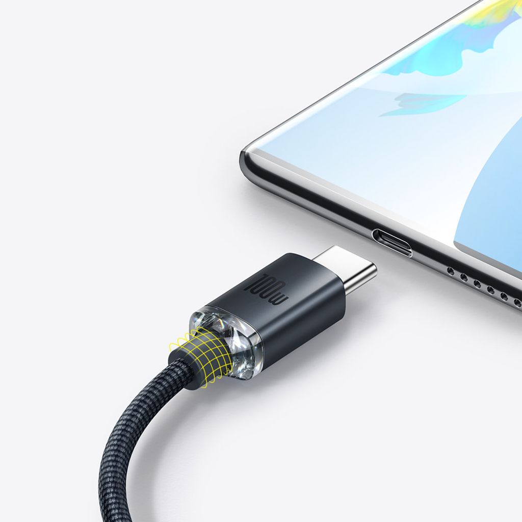 Baseus Crystal Shine USB til USB-C kabel 100W 2m – sort