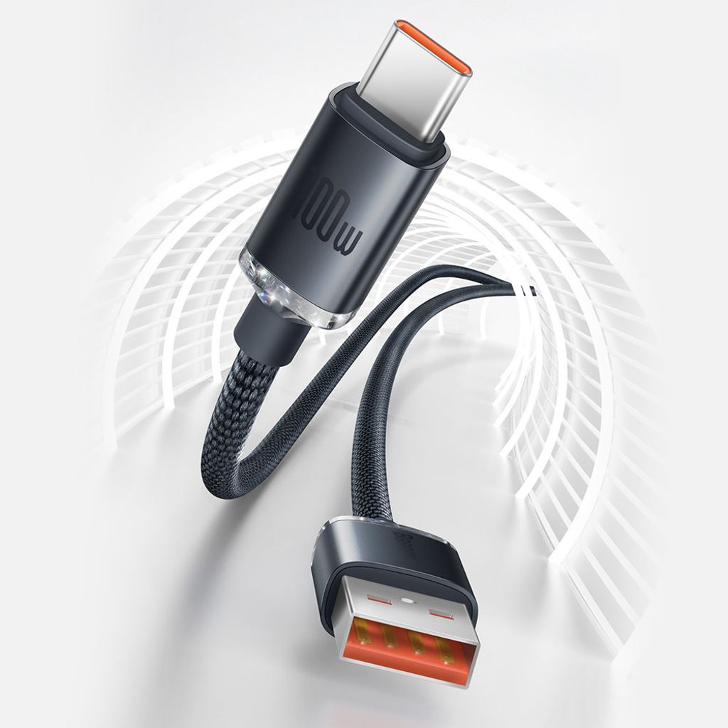 Baseus Crystal Shine USB til USB-C kabel 100W 2m – sort