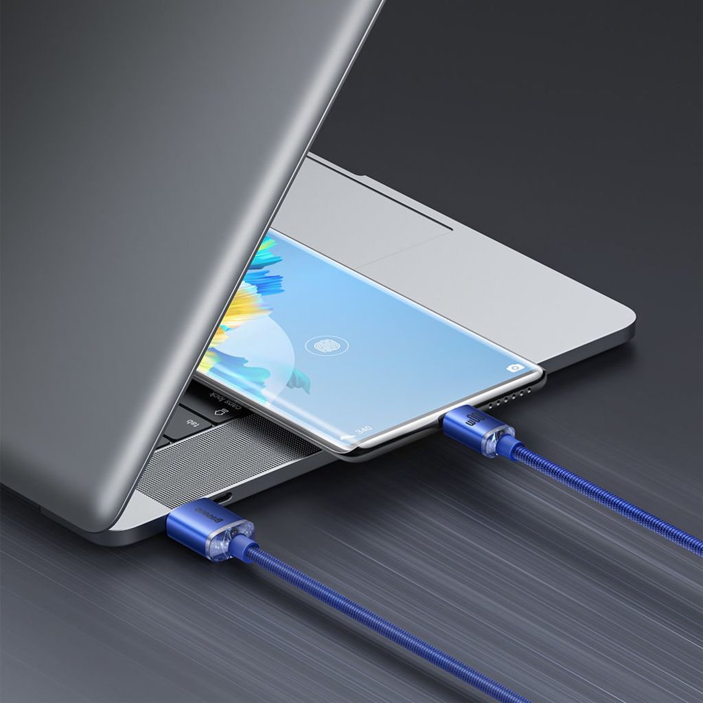 Baseus Crystal Shine Series USB-A til USB-C hurtigladekabel 100W – 2m – blå