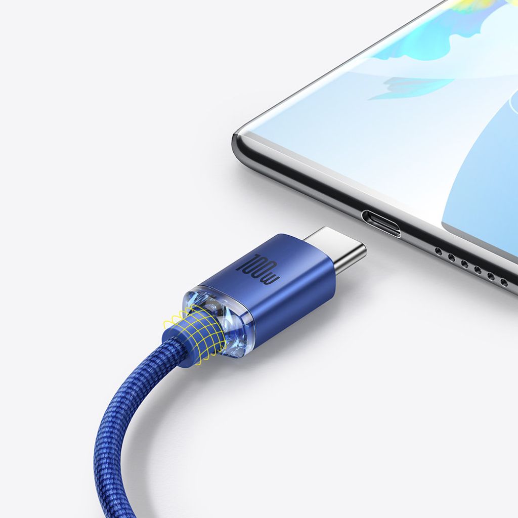 Baseus Crystal Shine Series USB-A til USB-C hurtigladekabel 100W – 2m – blå