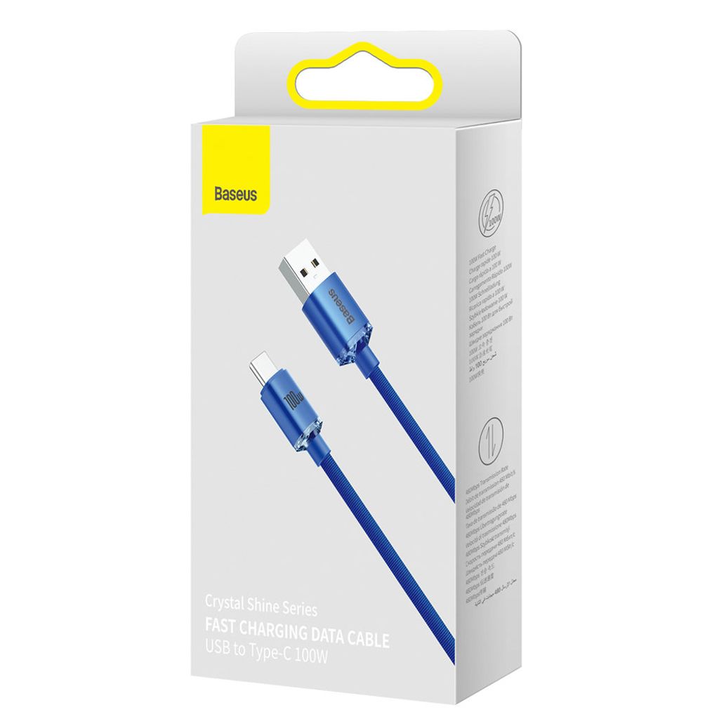 Baseus Crystal Shine Series USB-A til USB-C hurtigladekabel 100W – 2m – blå
