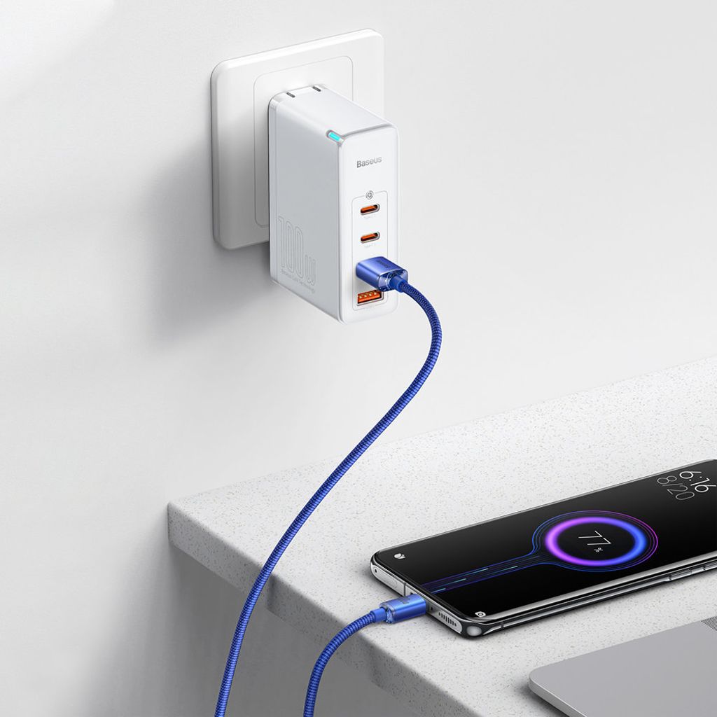 Baseus Crystal Shine Series USB-A til USB-C hurtigladekabel 100W – 2m – blå