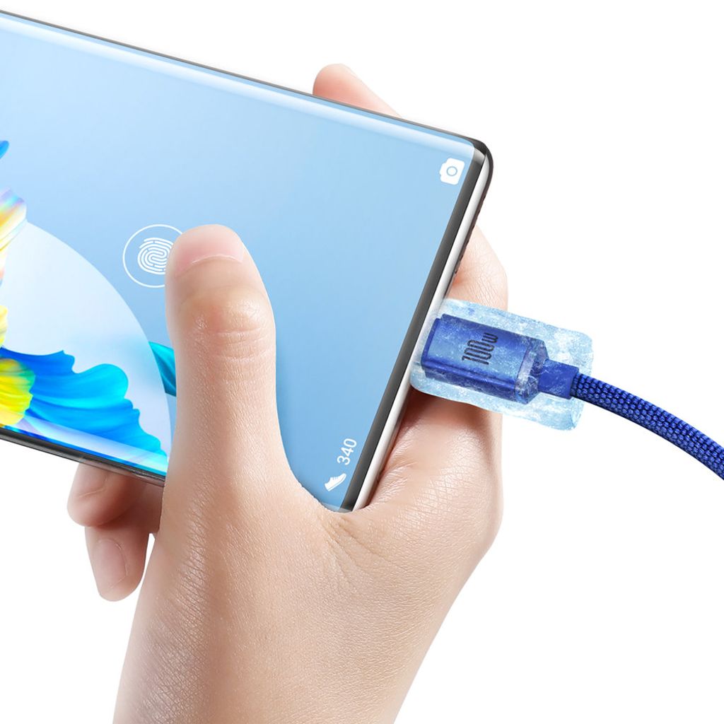 Baseus Crystal Shine Series USB-A til USB-C hurtigladekabel 100W – 2m – blå