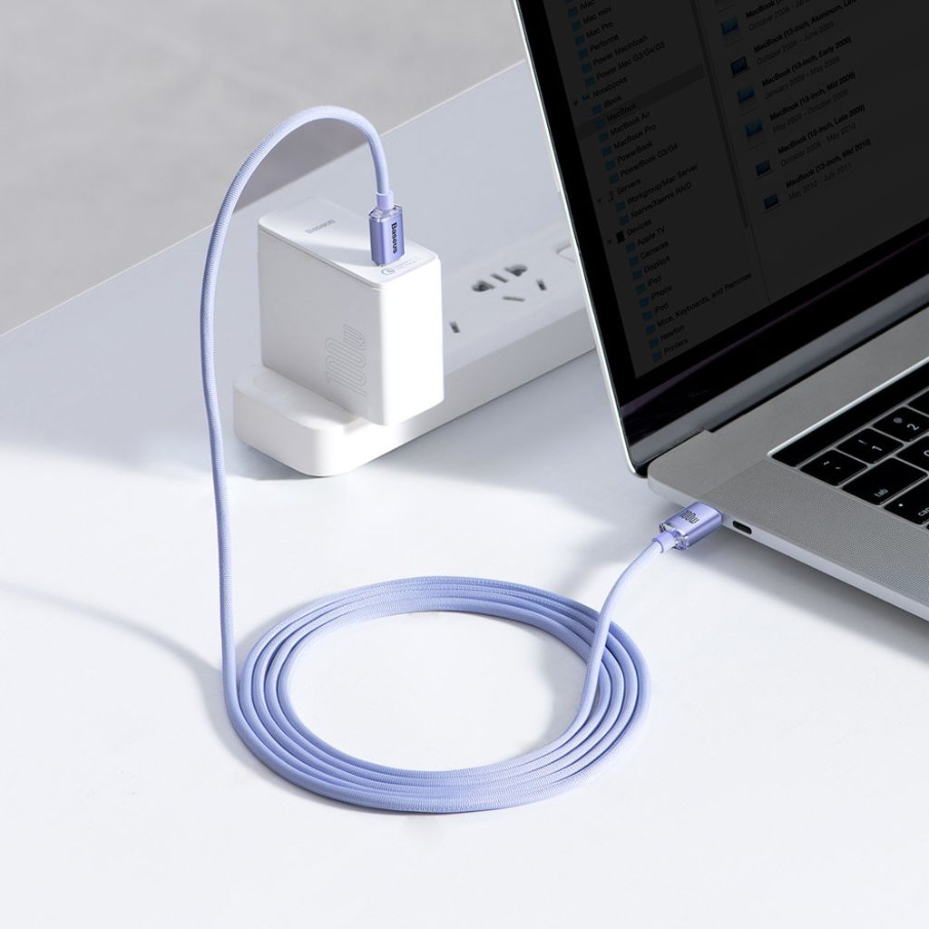 Baseus CAJY000705 USB-C til USB-C kabel 2m 100W PD QC 5A - lilla