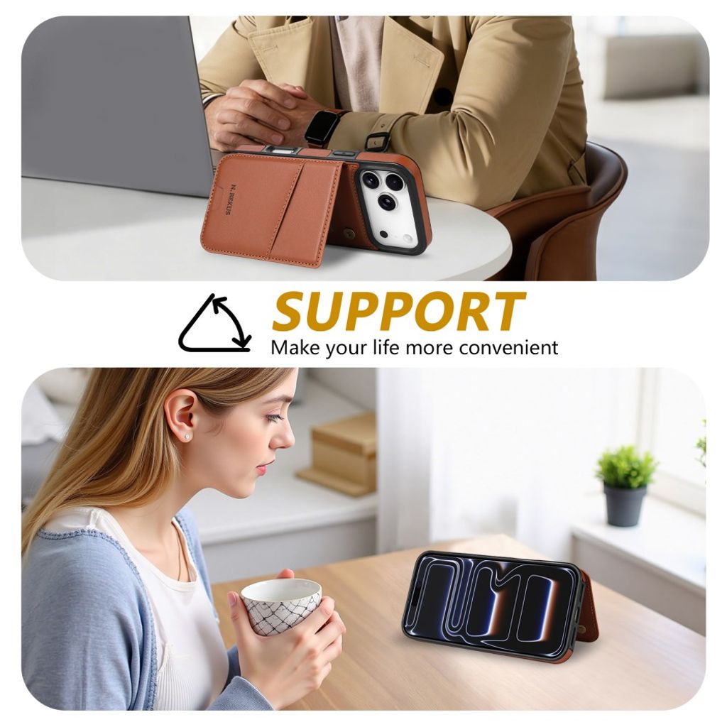N.BEKUS iPhone 18 Pro/17 Pro Lompakkokuori RFID-suojauksella - Ruskea