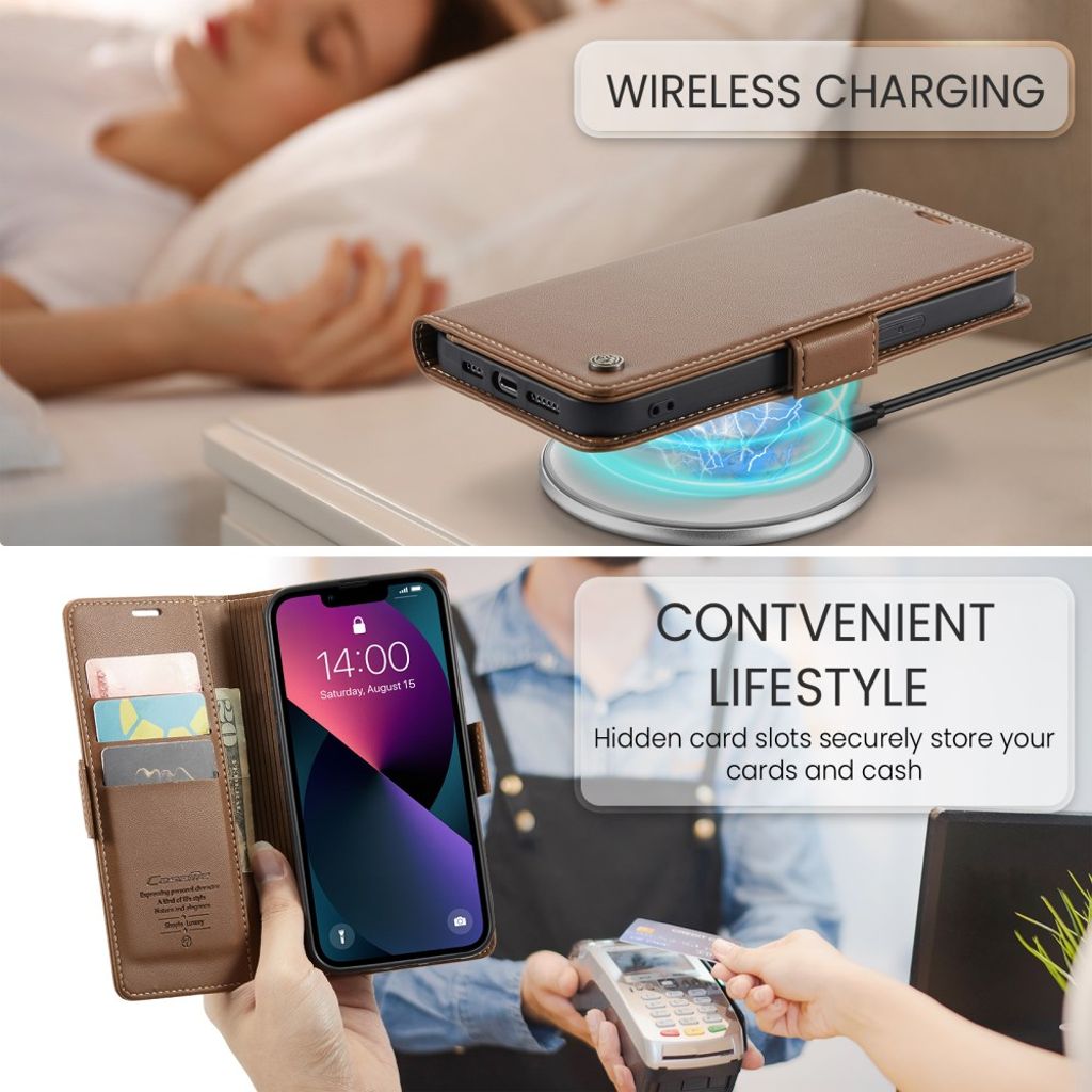 CASEME iPhone 15 Wallet Cover RFID Blocking 3 Card Slots - Brown