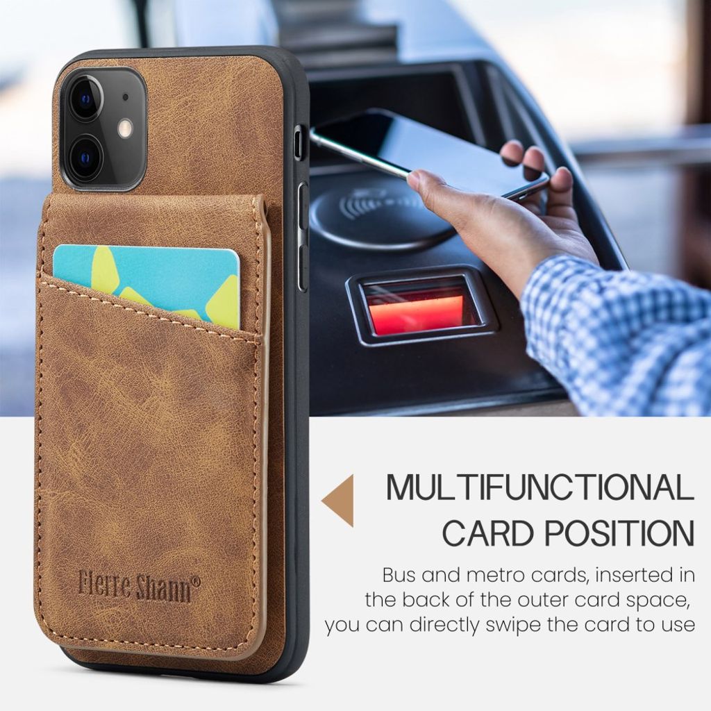 FIERRE SHANN iPhone 11 Kuori Korttipaikka - Ruskea
