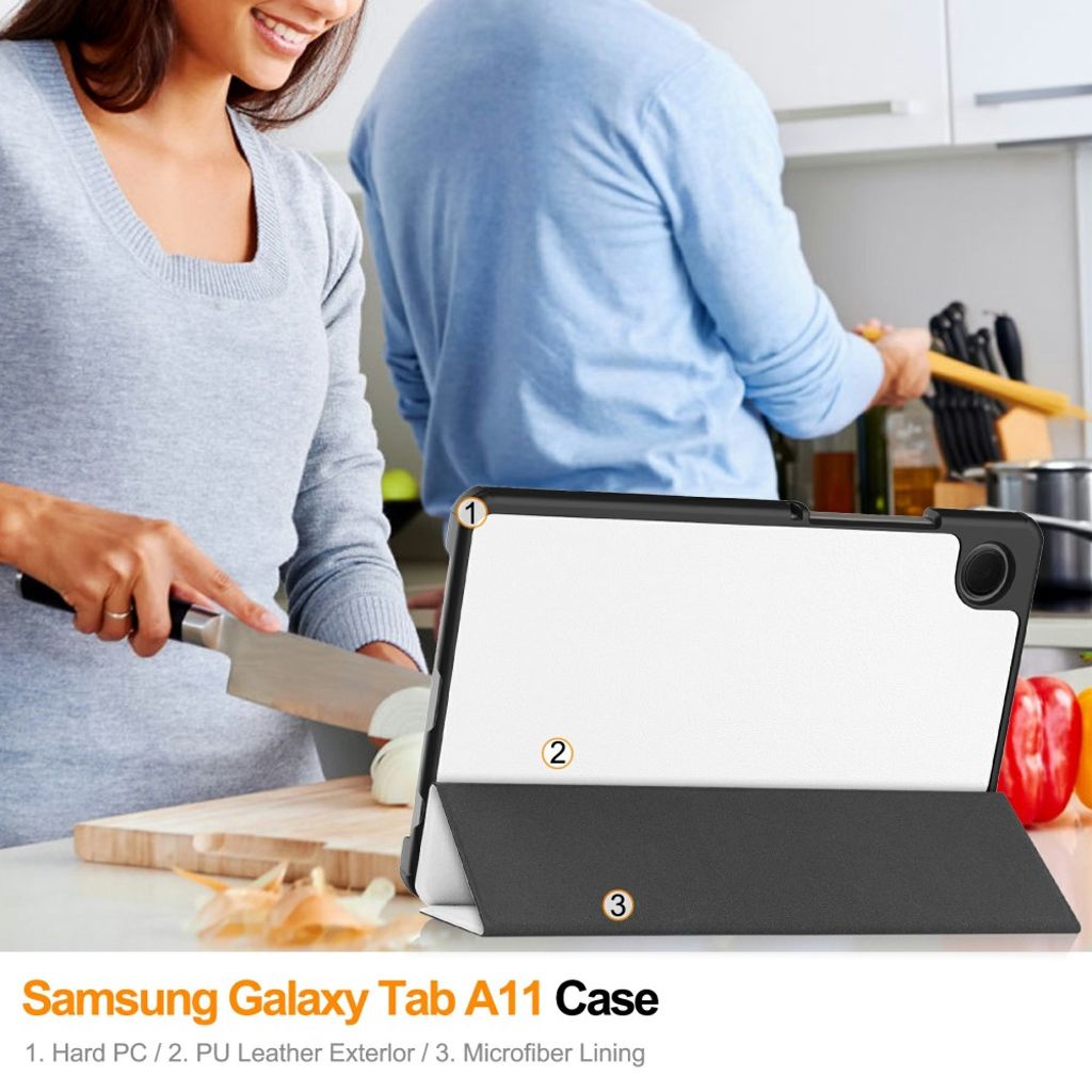 Samsung Galaxy Tab A11/A9 Etui Støtsikker PU-lær - Hvit