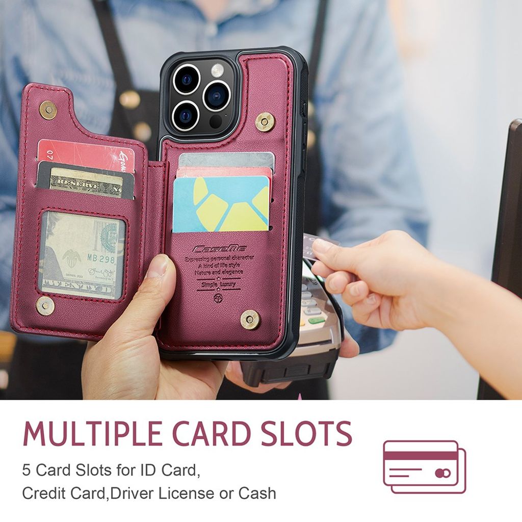 CASEME iPhone 15 Pro Max Skal med 5 Kortfack - Röd