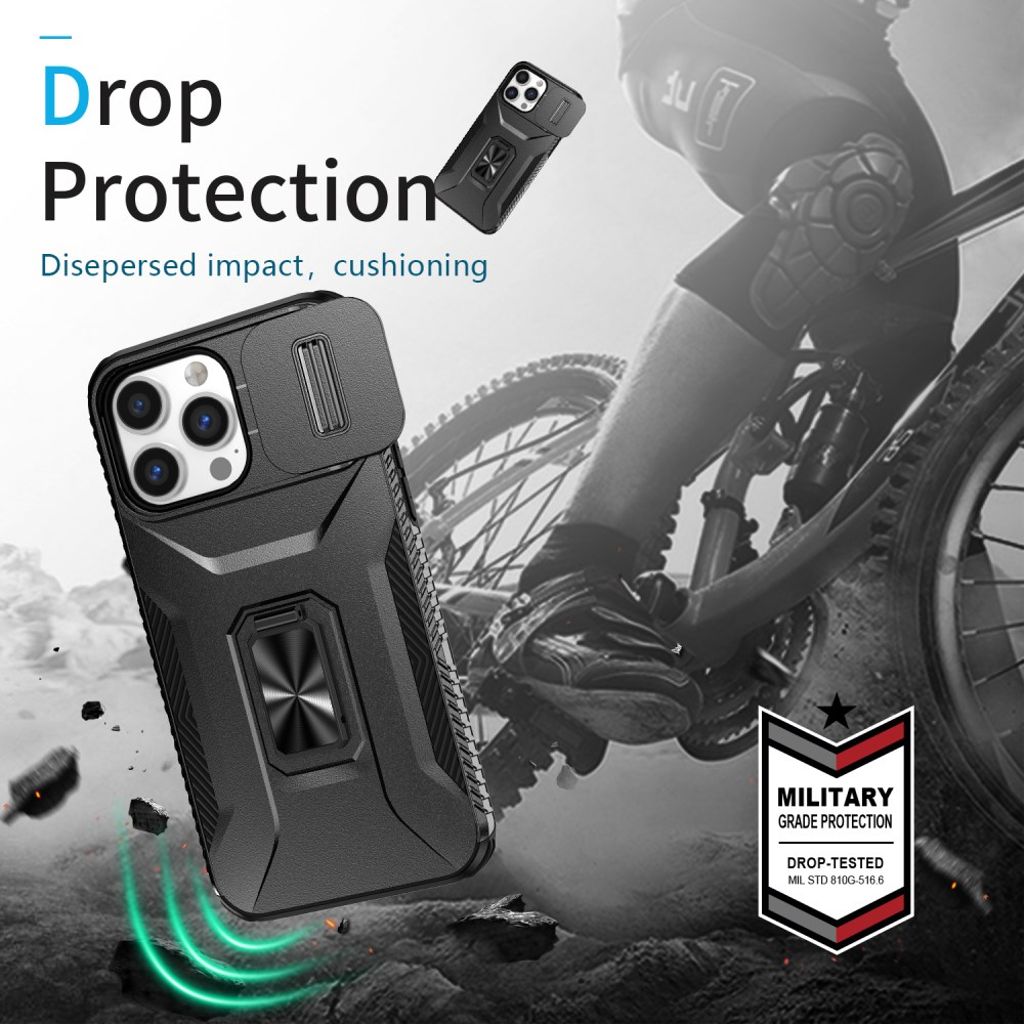 iPhone 14 Pro Max Case Kickstand Sliding Lens Cover – Black