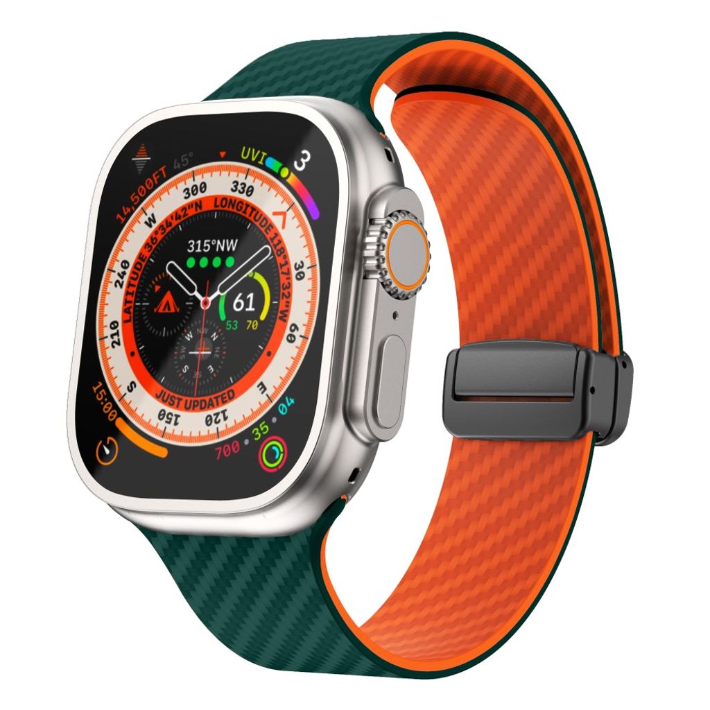 Apple Watch 49 / 46 / 44 / 42mm Klockarmband kolfibertextur - Turkos/Orange