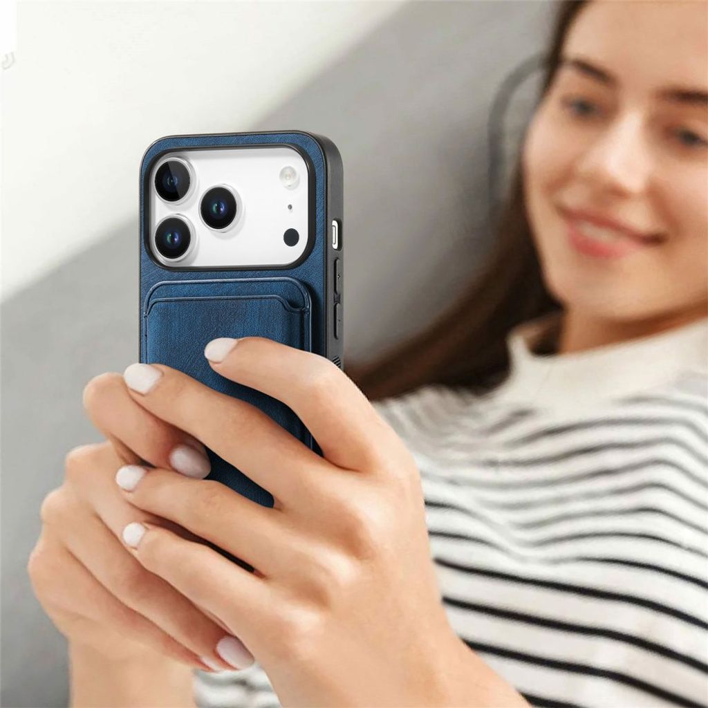 iPhone 18 Pro & iPhone 17 Pro Kuori Irrotettava Korttipaikka PU-nahka/TPU – Sininen