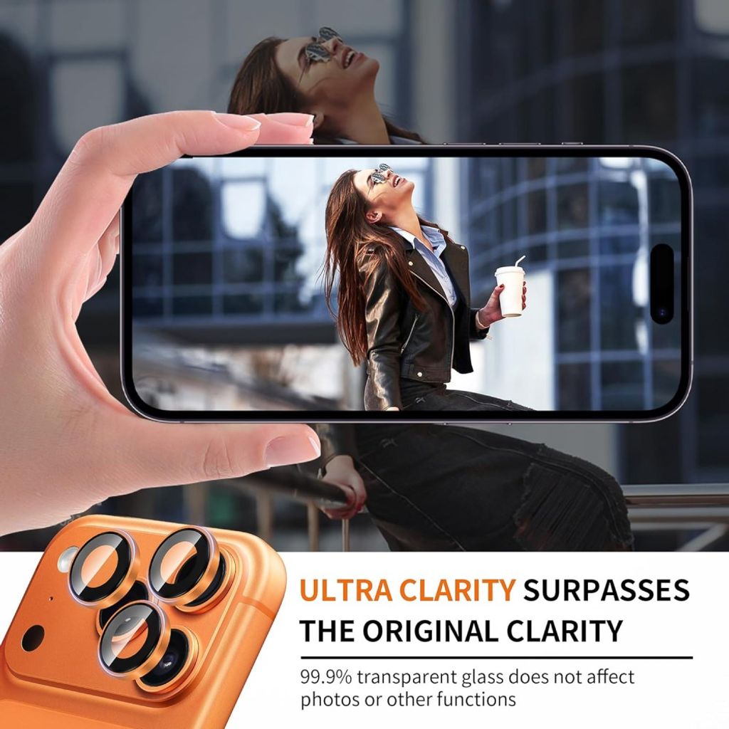 iPhone 18 Pro Linsskydd Härdat Glas Metal Ring - Orange
