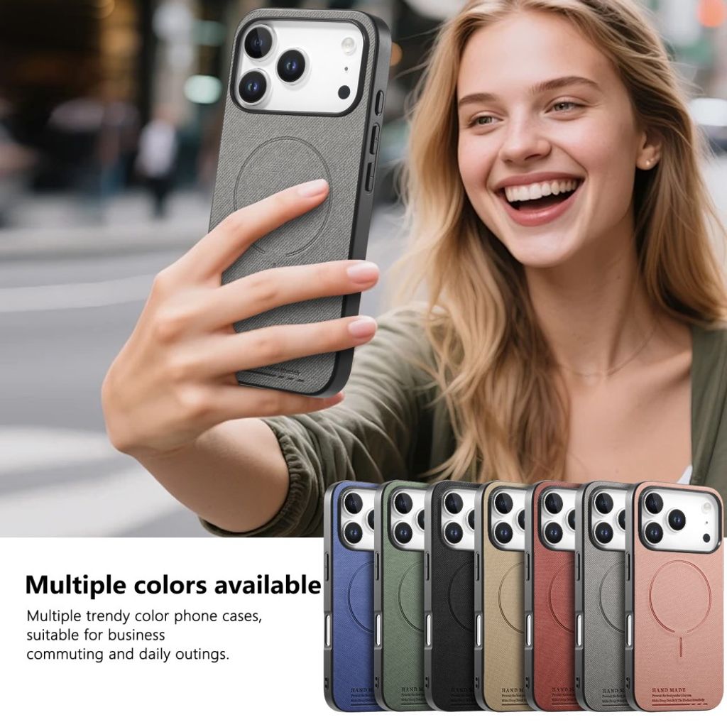 iPhone 17 Pro Max MagSafe PU Læder/Stofstruktur Cover - Grå