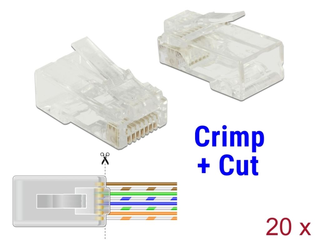 Delock RJ45 Crimp + Cut Kontakt Cat.5e UTP, 20-pack – Transparent