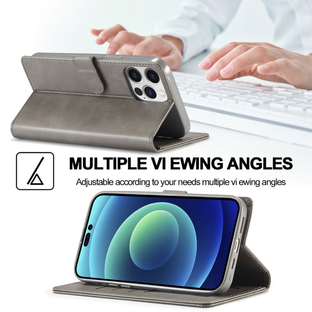 LC.IMEEKE iPhone 15 Pro Max Wallet Cover - Grey