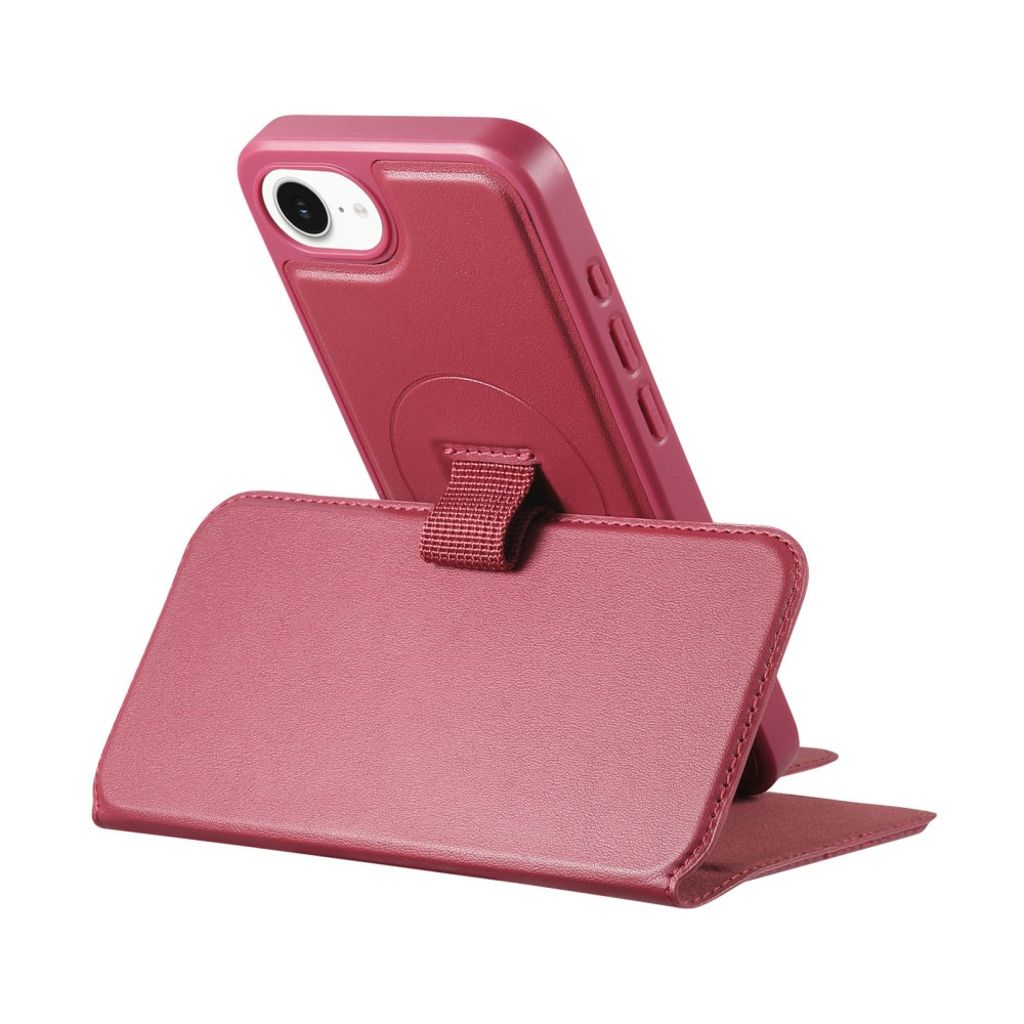 CASENEO Plånboksfodral RFID-blockerande med Handledsband för iPhone 16e – Röd