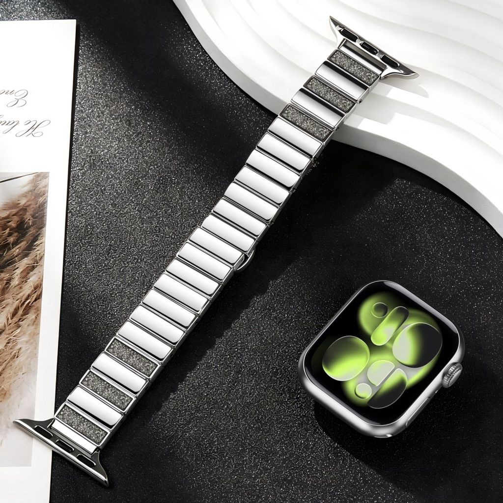 Apple Watch 42/41/40/38mm Klockarmband i rostfritt stål med glitter - Grå