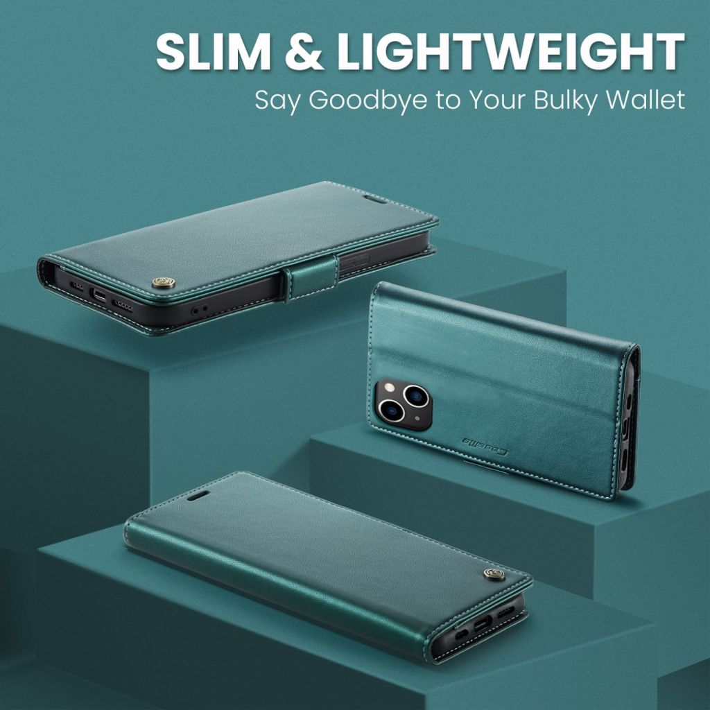 CASEME iPhone 15 Wallet Cover RFID Blocking 3 Card Slots - Green
