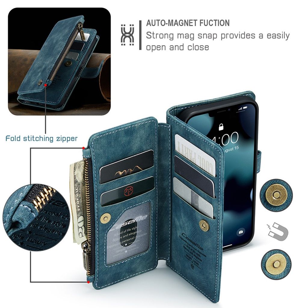 CASEME iPhone 13 Lompakkokotelo Kortin Haltija Kantohihna – Vihreä