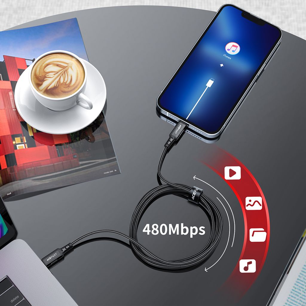 Acefast C4-01 Lightning til USB-C PD kabel 30W 1.8m sort