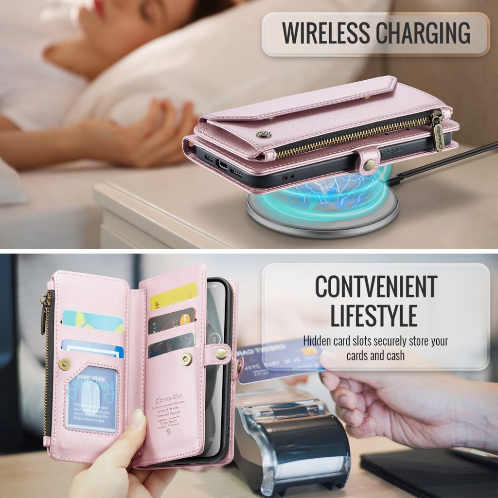 CASEME iPhone 15 Wallet Cover RFID Blocking Stand - Pink