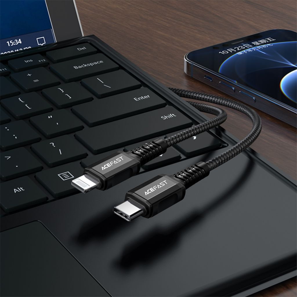Acefast C1-01 Lightning – USB-C MFi PD -kaapeli 30W 3A 1,2m, musta