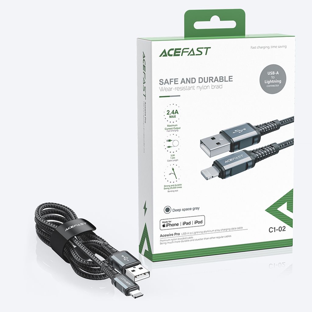 Acefast cable MFI USB - Lightning 1.2m, 2.4A svart