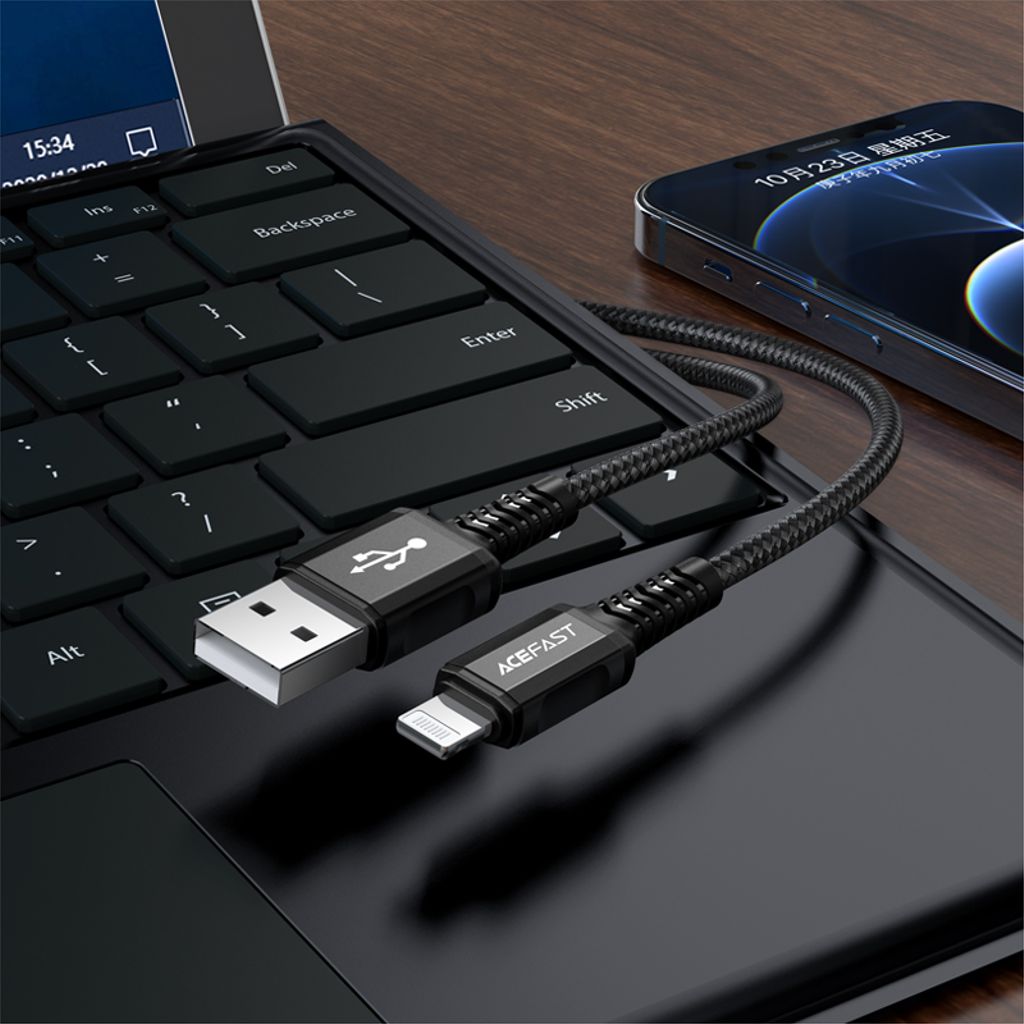 Acefast cable MFI USB - Lightning 1.2m, 2.4A svart