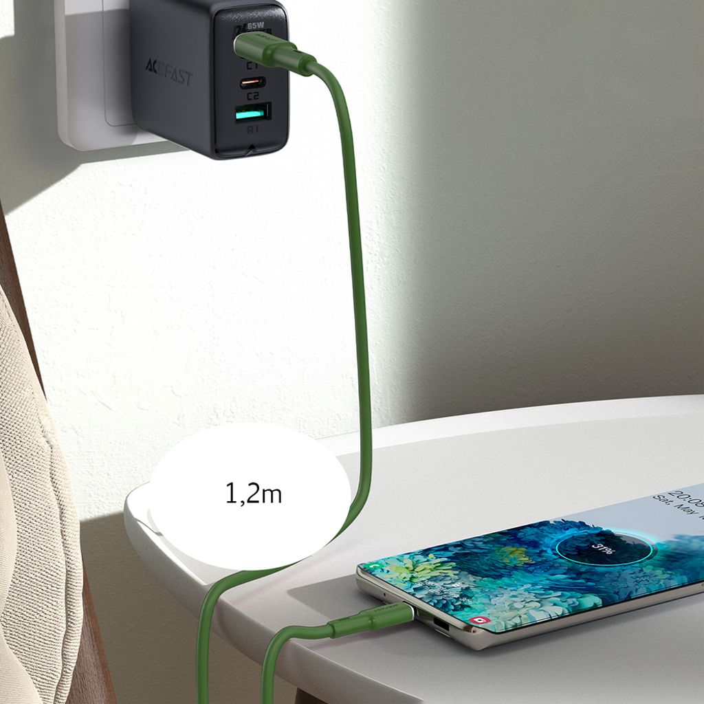 Acefast C2-03-CC USB-C til USB-C kabel 60W 3A 1.2m grøn