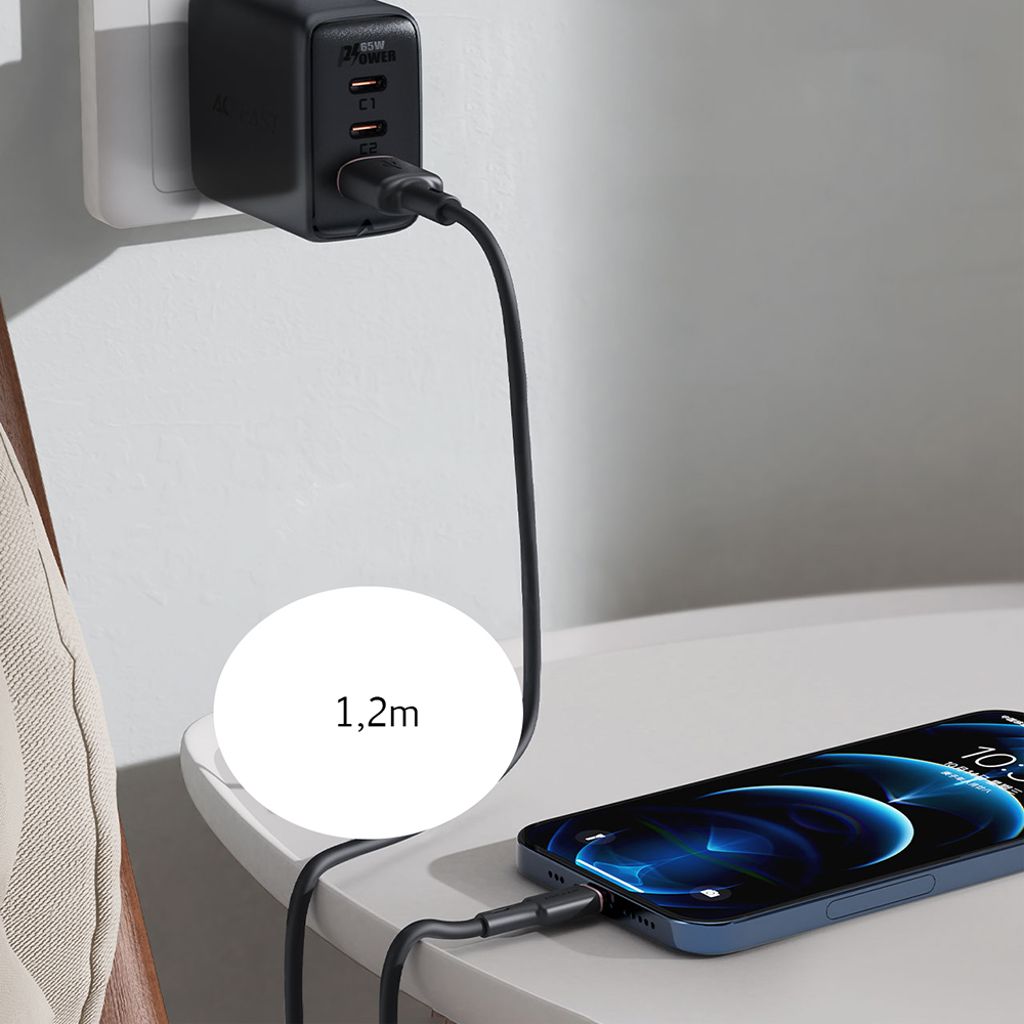 Acefast USB cable - USB Type C 1.2m, 3A svart (C2-04 black)