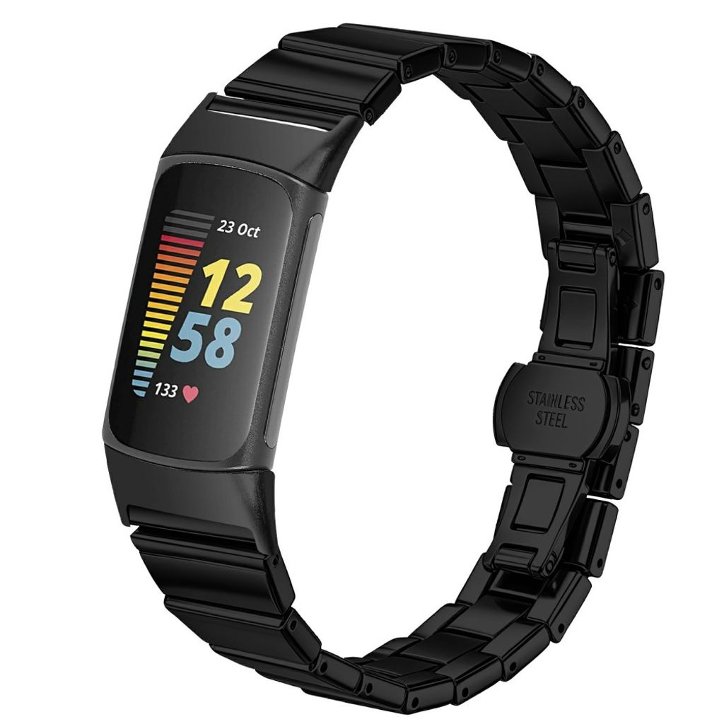 Fitbit Charge 6 / Charge 5 Urrem Rustfrit Stål – Sort
