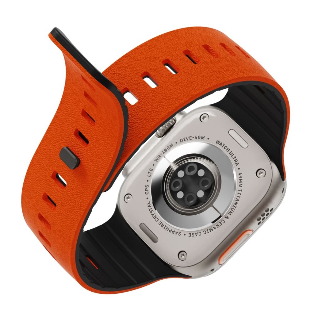 Apple Watch 42/41/40/38mm Klockarmband i texturerat silikon - Orange/Svart