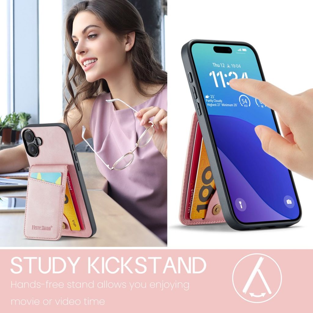 FIERRE SHANN iPhone 16 Skal med Stativ - Rosa