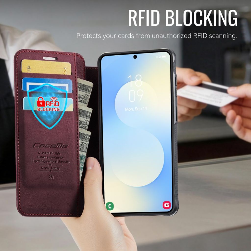 CASEME 053 Samsung Galaxy S24 FE Lommeboketui MagSafe RFID Blokkerende - Rød